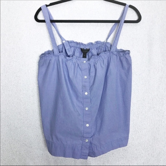 J. Crew Tops - J. Crew Button Front Ruffle Pinstripe Blouse Sz 10
